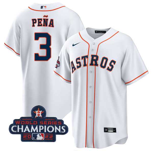 Men%27s Houston Astros #3 Jeremy Pena White 2022 World Series Champions Cool Base Stitched Baseball Jersey